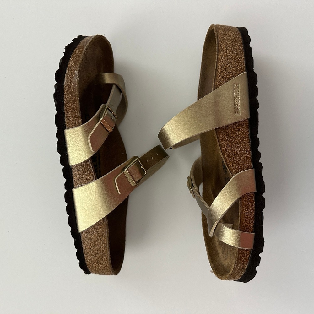 Birkenstock Mayari Gold Birko-Flor Sandals Womens 38 L7 M5 Toe Loop Slide - Picture 7 of 9